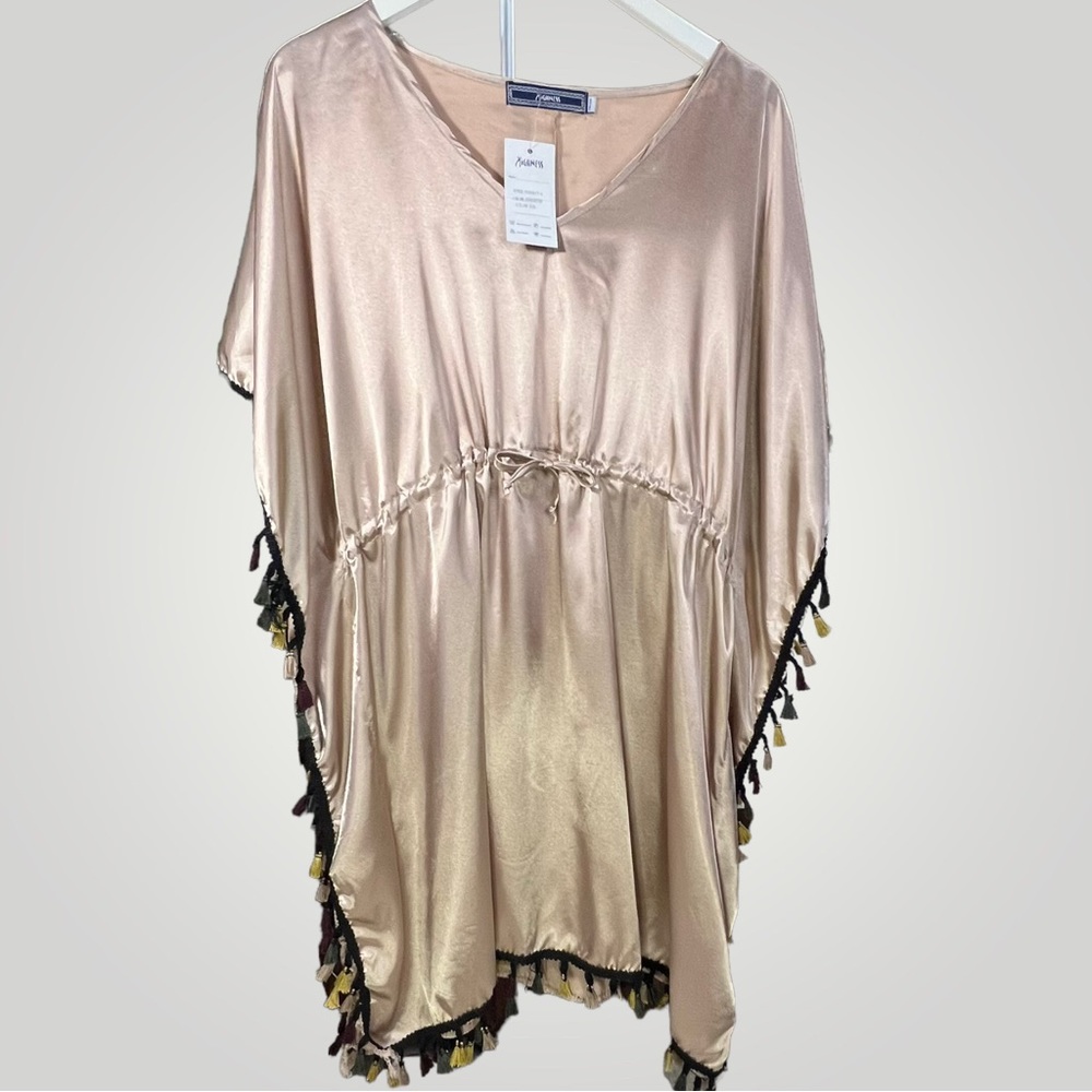 Silky Poncho with Tassels